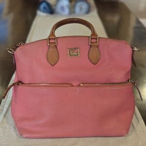 Dooney And Burke Dillen Double Pocket Pink Pebbled Leather Satchel